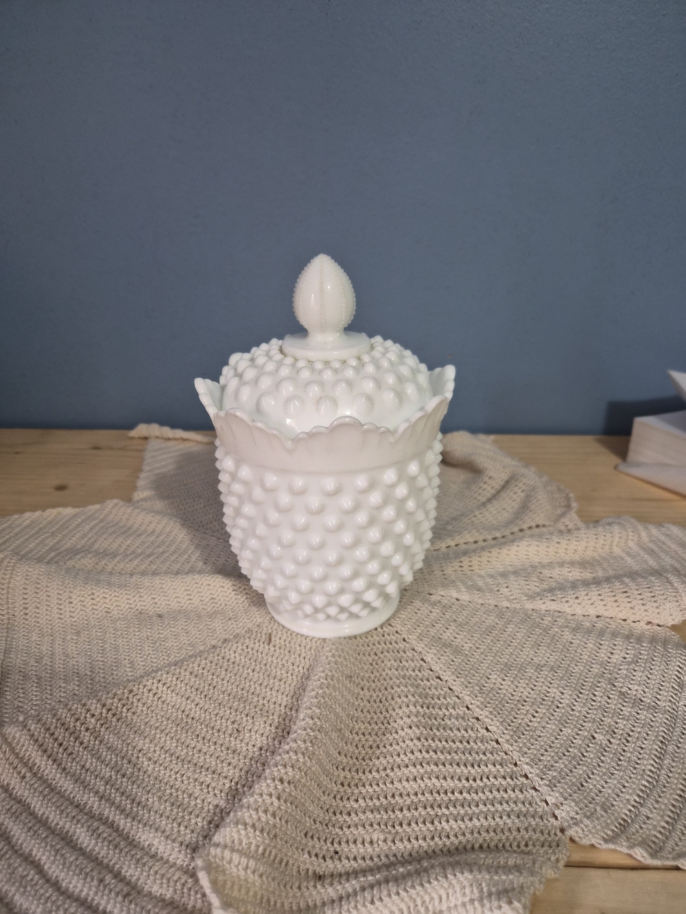 Vintage Fenton White Hobnail Milk Glass 7 1/2" Candy Dish / Jar w/Lid